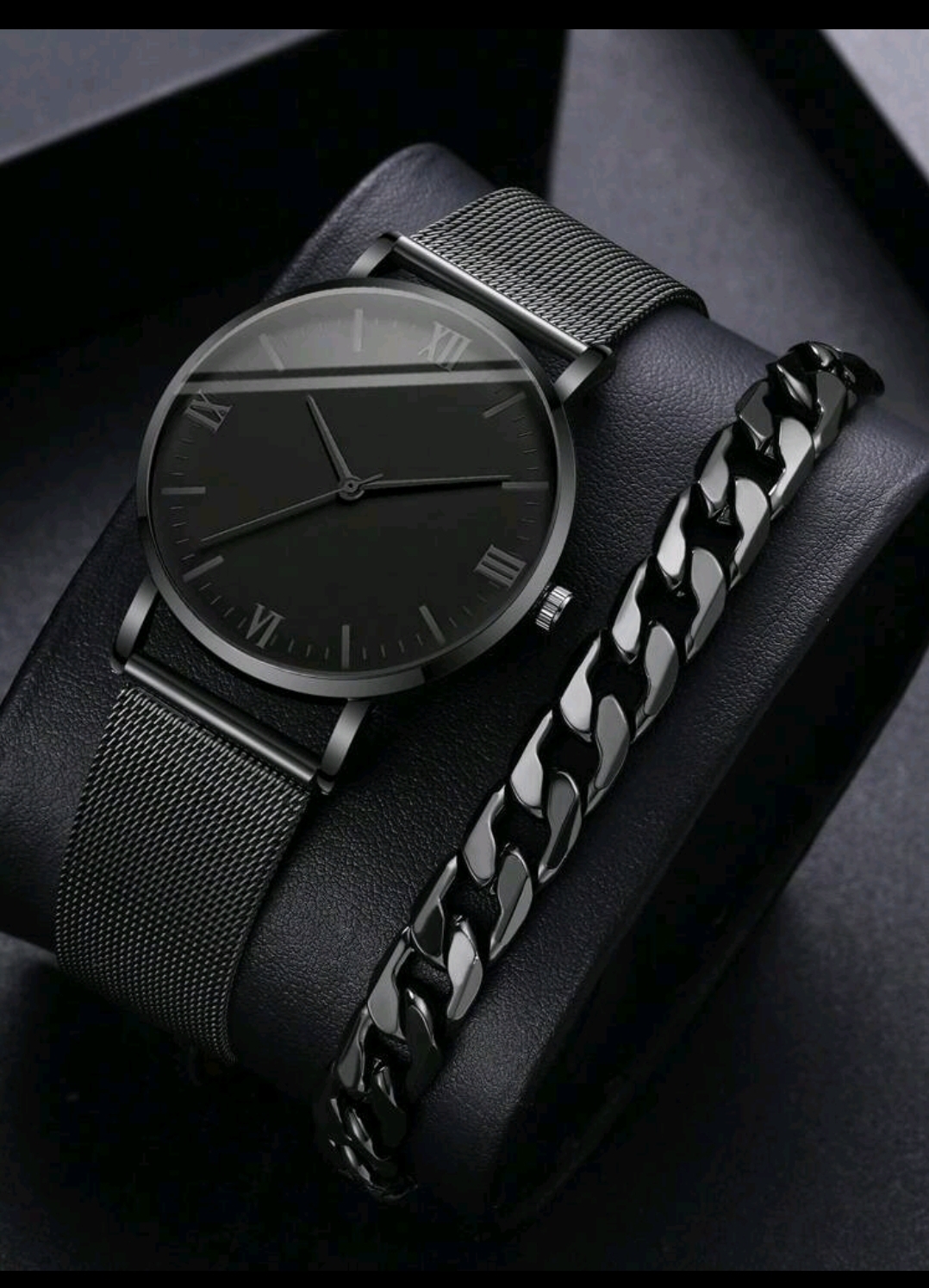 RELOJ NEGRO PARA HOMBRE CORREA DE METAL CON PULSERA DE ACERO NEGRO INOXIDABLE R4